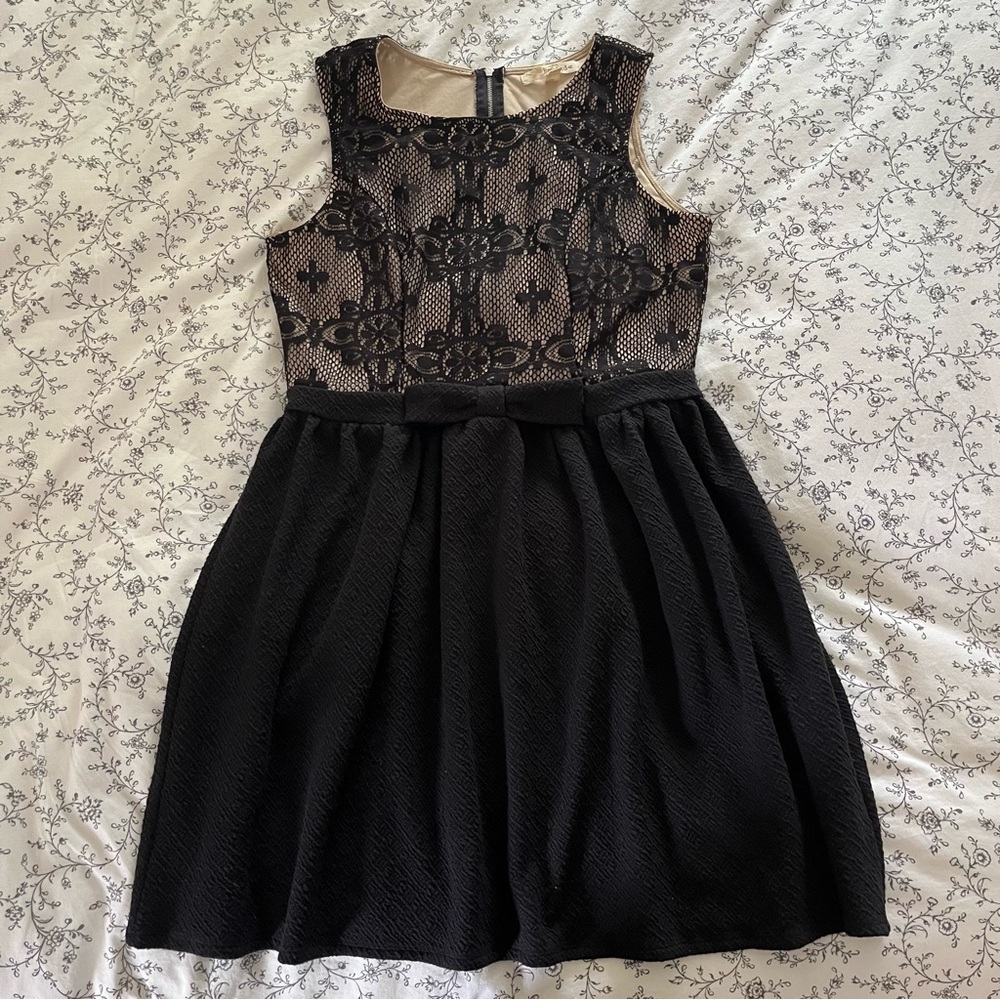 Rewind Lace Black and Beige Mini Dress
